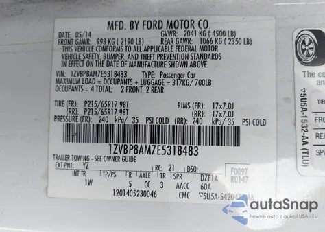 2014 Ford Mustang V6 from USA, damaged, VIN 1ZVBP8AM7E5318483